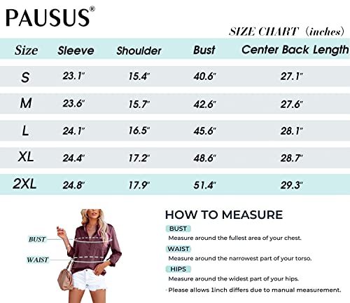 Pausus Womens Button Down V Neck Shirts Silk Long Sleeve Blouse Casual Work Plain Tops With Pocket (Peach Red,L) #TOP4