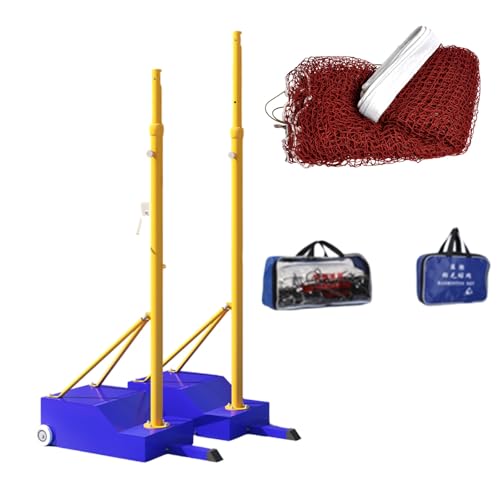 Laohucai Badminton Poles/Volleyball Poles for Backyard, Heavy Duty Sport Pole Set with a Volleyball and a Badminton Net & Refillable Weight Base, for Home Lawns Beaches School Outdoor Indoor