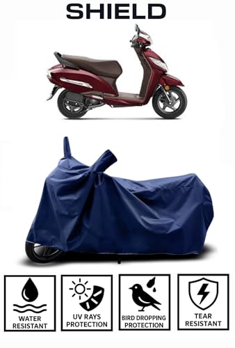 Image of Shield Heavy Duty Scooty Cover for Honda Activa 125 | All-Season, Tear-Proof Fabric | with Side Mirror Pocket & Buckle Belt | Honda Activa 125 Scooty Cover (Blue)