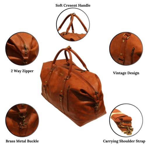 Leather Travel Bag Vacation Luggage Duffle Waterproof Overnight Weekender Bag for Men and Women Airplane Personal Item Large Compartment Day Trip Travel Tote Duffel Carry On Bag (Brown)3
