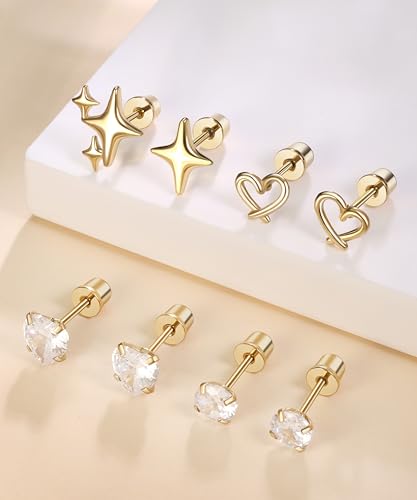 Stainless Steel Hypoallergenic Earrings for Girls Toddler Kids Baby Screw Flat Back Stud Earrings Set for Teen Jewelry4