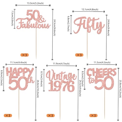 Image of 15 PCS 50th Birthday Centerpiece Sticks Fifty Happy 50 Vintage 1976 Table Flower Centerpieces Sticks Cheers to 50 Fabulous Floral Decorations 50th Birthday Party Centerpieces Supplies Rose Gold