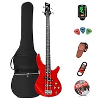 Bass Guitar - The 4 string electric bass is constructed with a wooden body, it features solidity, so you can play it freely. This heavy, durable guitar can withstand years of wear and tear. With a polished surface, the bass looks smoother and shiny, ...
