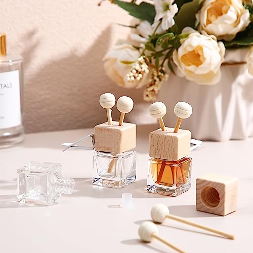 Image of Zubebe 60 Pcs Car Diffuser Bottles Empty Bulk Vent Clip Car Air Freshener Diffuser for Essential Oil Perfume Glass Bottle with Wooden Caps Stick Fragrance Ornament (Clear)