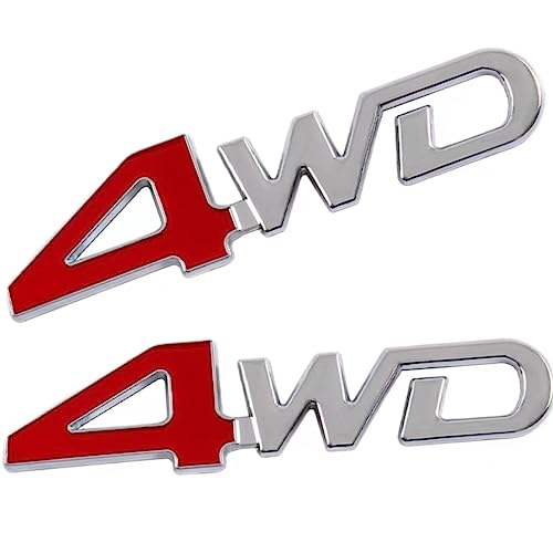 Image of 2pcs 4WD Emblem Badge 3D Letter Metal Aluminum Alloy Fender Side Panel Car Sticker Replacement for All Wheel Drive Off Road SUV Auto Truck (Red Silver)