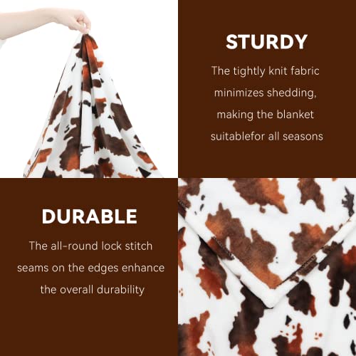 Image of GEULAY Cow Print Fleece Blanket - Brown White Plush Throw, Lightweight Bed Couch Decor, Cute Cow Gifts for Women, Girls, Teens 50 inchx60 inch | Luxury Cozy Fleece Bed Throws, Microfiber Soft Warm, For Couch Sofa Bed Chair, Home Decor, Travel Camping Gifts