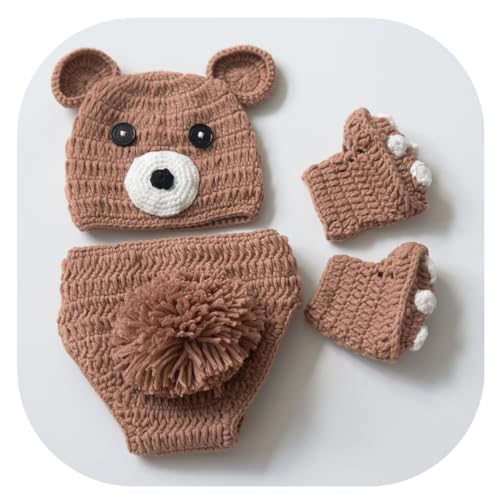 Image of Vemonllas Newborn Photography Props Bear Outfit Photo Prop Bear Hat Diaper Cover Boots Baby Photoshoot Crochet Costume