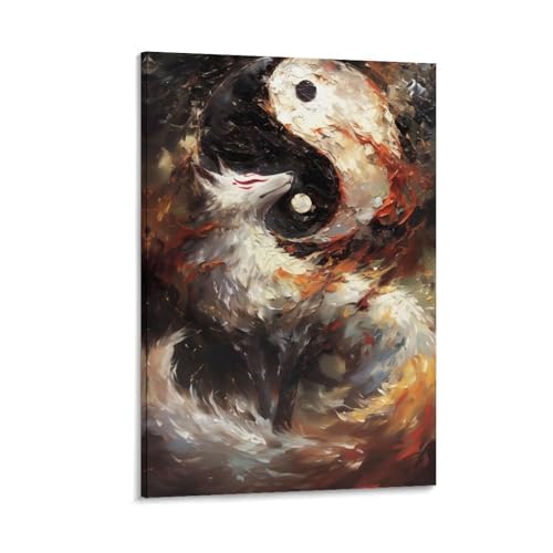 Affiche Yin et Yang Kitsune Fox pour remplacer un mur blanc vide - 5
