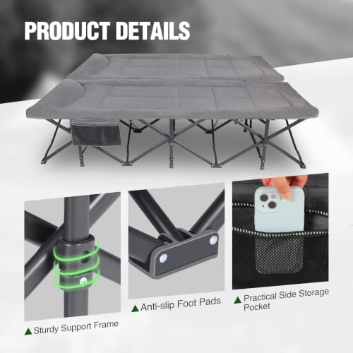 Image of RedSwing 2 Person Camping Cot, Grey with Ultra Light Sleeping Bags 2pcs | Heavy Duty 500lbs, Portable Oversized Folding Queen Size For Double Adult, Indoor Office Outdoor