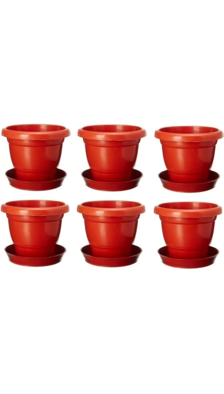 Unikitch 8 - Inch Plastic Round Flower Pots with Bottom Plate for Home Planters, Terrace, Garden Etc | Red Colour | Suitable for Home Indoor & Outdoor Gardening Plants (Pack of 06) (B0DGXX34LM) Amazon Price History, Amazon Price Tracker