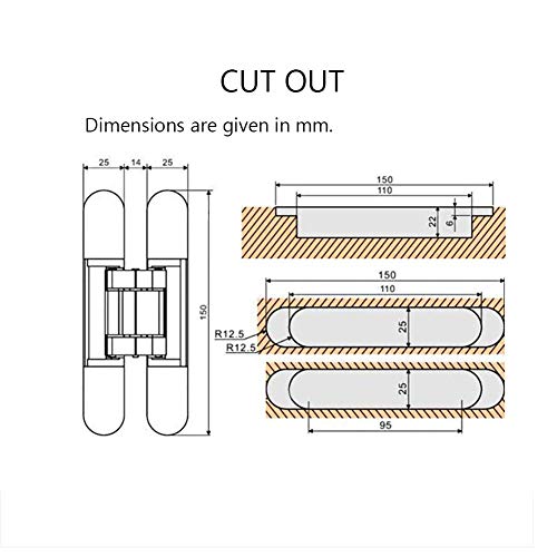 Alamic Concealed Door Hinges Heavy Duty Invisible Hidden Hinges 3-D Adjustable - 1 Pair #TOP4