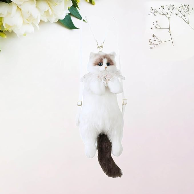 Image of 3D Ragdoll Cat Plush Backpack, Cute Cat Design Soft Toy Bag, Lightweight Adorable School & Travel Mini Backpack for Kids & Girls