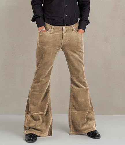Image of Men's Corduroy Vintage Bell Bottom Pants 70s,Disco Stretchy Flared Pants Fit 60s 70s Outfits for Men,Mens Bell Bottom Jeans.