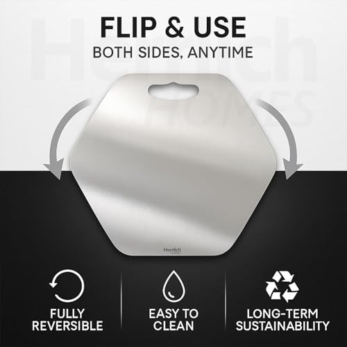 Herrlich Homes Premium 304 Stainless Steel Hexagonal Chopping Board for Kitchen | 34 x 31 cm | with 2 Steel Straw & Anti-Skid Silicon Pad | Reversible | for Cutting Vegetables, Fruits, Meat | Medium