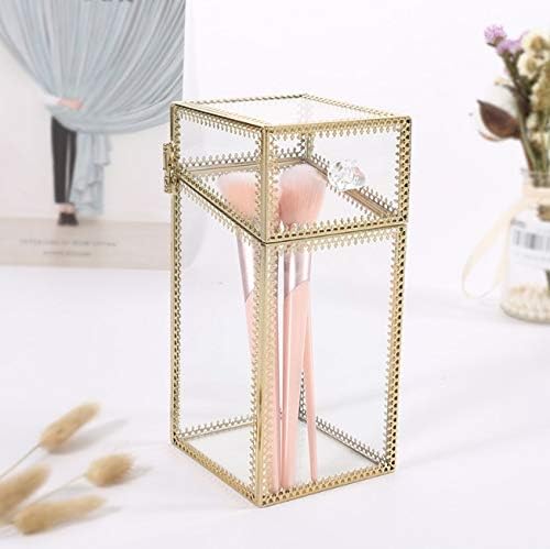 Geometric Glass Makeup Brush Box Holder Jewelry Pencil Bucket Organizer Desktop Cosmetic Storage Pearl Barrel image 5