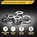 Nuepuxo 600PCS Flat Washers Assortment Kit, 304 Stainless Steel Fender Washers, 7 Sizes (M3 M4 M5 M6 M8 M10 M12) Metric Metal Washers for Screws and Bolts, Automotive Industrial Home Use
