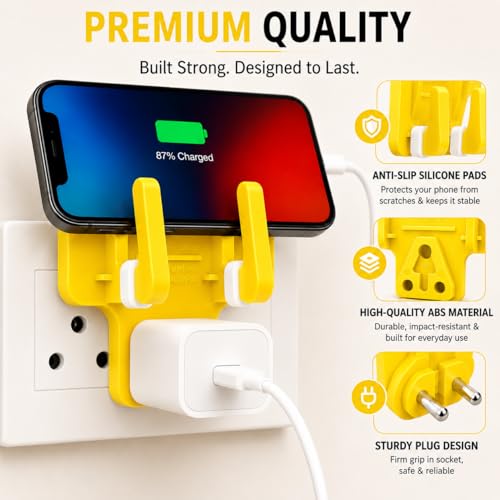 Image of Leo Universal Mobile Holder & Wall Socket Charging Stand | Anti-Slip ABS Mobile Stand for Smartphones & Tablets | Portable Multi Phone Holder for Home, Office & Travel