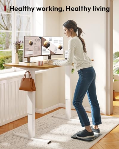Image of SANODESK Height Adjustable Electric Standing Desk 63x24 Inches, Sit Stand Desk with Splice Board for Home Office, Ergonomic Computer Workstation, Study & Gaming, White Frame /Maple Top