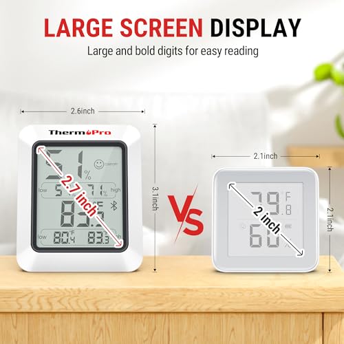 ThermoPro TempPro Thermometer Hygrometer 80m Bluetooth Raumthermometer Innen Temperatur und Luftfeuchtigkeitsmesser mit APP Datenexport für Innenraum, Büro, Weinkeller, Gewächshaus TP350