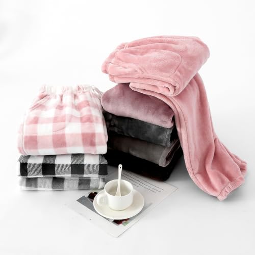 Fuzzy Pajama Pants for Couples, Warm Fleece Pajama Lounge Long Pants Sleepwear Home Pants with Pockets and Drawstring3