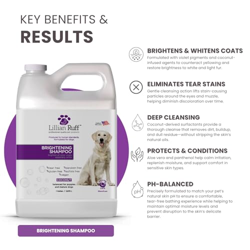 Image of Lillian Ruff PRO Formula Ultra Brightening Dog Shampoo - Professional Whitening & Long-Lasting Odor Eliminator, Remove Stains & Discoloration, Dry Skin & Itch Relief - Aloe & Provitamin B5 Gallon+Pump