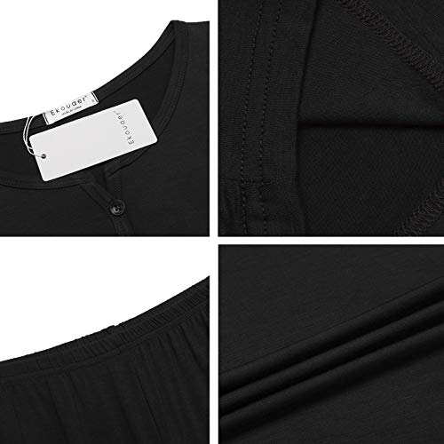 Ekouaer Sleepwear Women's Capris Sleep Lounge Set Short Sleeve Tee Top With Capri Pants Petite Solid Color Nightwear Black S #TOP4