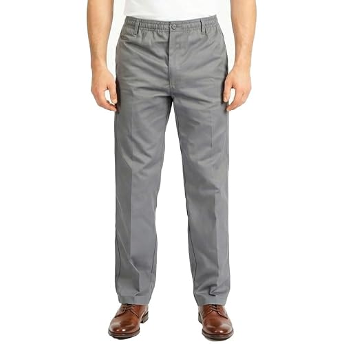 Image of Men’s Elasticated Waist Rugby Trousers Drawstring Stretch Straight Leg Workwear Smart Casual Pants Comfortable Lightweight Durable Sizes 30–50 – (Grey 36/29)