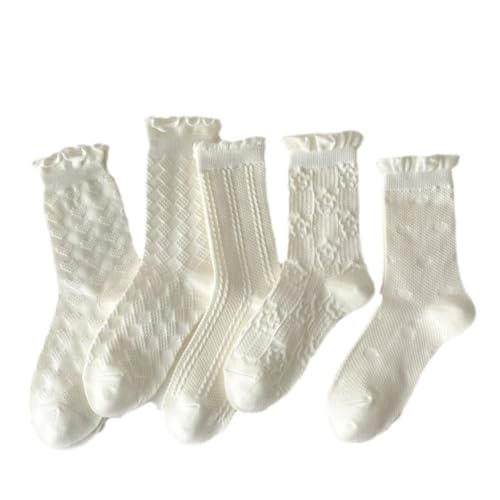 Kelabia 5 Pair Cute Ankle Socks for Women - Coquette Cottagecore Ruffle Frilly Floral Knit Socks - Japanese Crew Causal Y2K