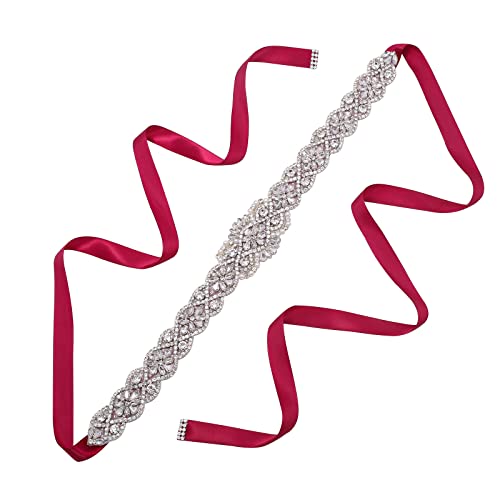 Rhinestone Bridal Belt Wedding Sash Thin Crystal Bridesmaid Sash for Prom Dress Evening Brides Gown