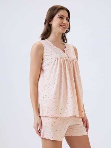 Image of AV2 Women's Cotton Printed Round Neck Sleeveless Night Suit Set | Bermuda Shorts Set | Casual Night Dress -2912