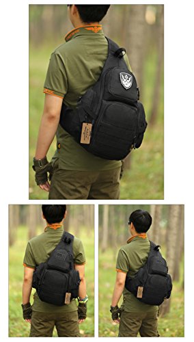 Arcenciel Tactical Sling Pack Military Molle Chest Crossbody Shoulder Bags Motorcycle Bicycle Assault Range Diaper Day Backpack With Patch (Black) #TOP6