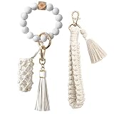 CHIWUTECH 2 Pack Boho Macrame Keychain, Silicone Beaded Key Ring Lanyard Wristlet Bracelet, Handmade