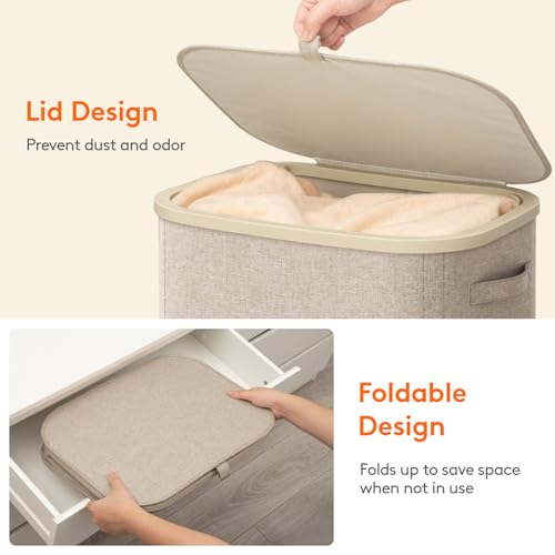 Image of Lifewit 85L Plastic Laundry Basket with Lid, Large Clothes Hamper with Wheels and Removable Bag, Tall Collapsible Rolling Storage Bin for Dorm Bedroom Bathroom, Beige