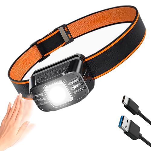 Torcia frontale a LED ricaricabile – 2000 lumen – Torcia da testa leggera confortevole impermeabile e batteria USB-C – Luce frontale potente per trail running, campeggio, escursionismo e lavoro