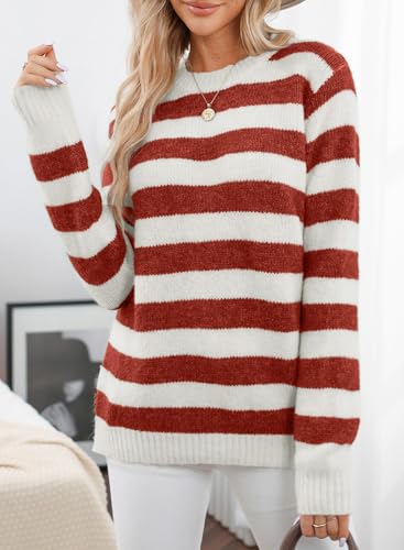 Image of Dokotoo Sweaters for Women 2026 Crewneck Striped Cute Color Block Fall Winter Knitted Pullover Tops