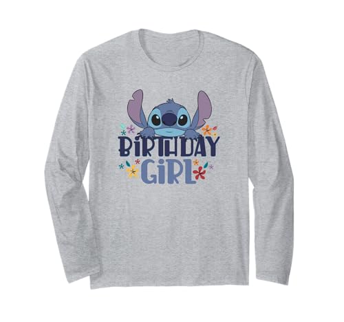 T-shirt d'anniversaire Stitch fille manches longues en coton doux respirant