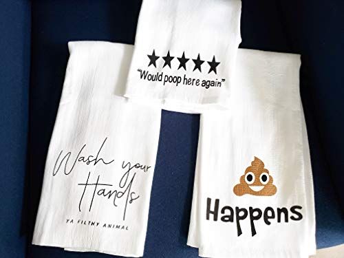 Cotton Kitchen Hand Towels Set, Soft Highly Absorbent 100% Terry Cloth Tea Towel Simple Funny Design Decorative Durable Large White Bathroom Powder Room Gift 28 X 12 Inches Set Of 3 (Bathroom) #TOP6