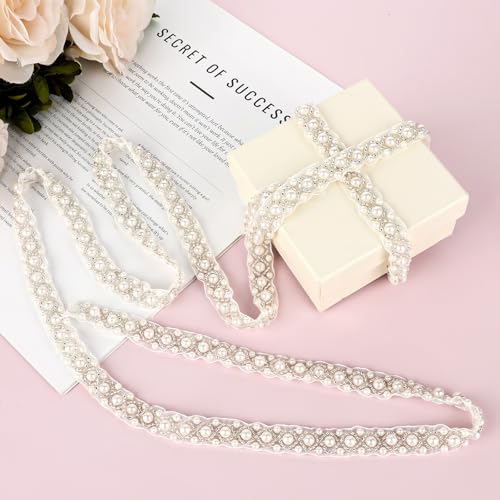 Styquenzer 604166_1_WMQ8EJSQ 2 Yards 1.5 Cm Pearl Beaded Trim, Rhinestone Pearl Trim For Sewing Bridal Lace Ribbontrimming Edge Straps thumb #2