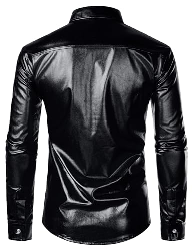 ZEROYAA Men's Shiny Metallic Sequin Long Sleeve Button Down Shirts for Halloween Cosplay Party4