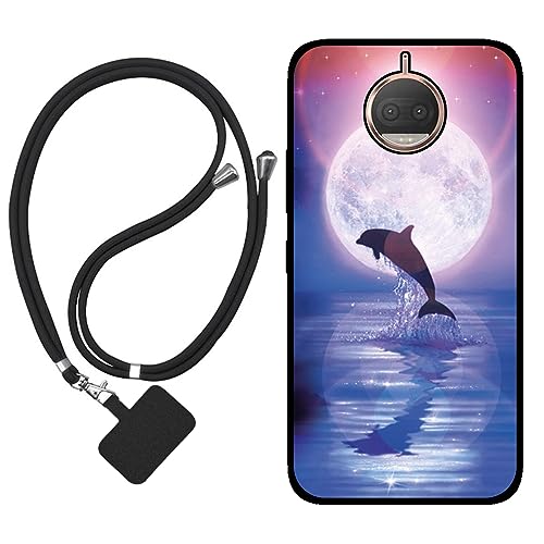 Sunrive Funda Compatible con Motorola Moto G5S Plus,Slim Fit Gel Mate Carcasa Case Bumper de Impactos y Anti-Arañazos Espalda Cover (Luna,Delfines,Mar)+1 X Correa Universal