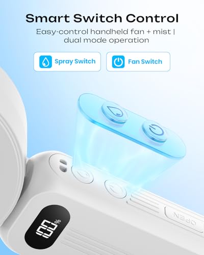 Image of Otlonpe Personal Handheld Misting Fan Portable Powerful High Speed, Small Rechargeable Cooling Mister Fan Water Spray Mist, 4000mAh Battery Operated for Travel Indoor Outdoor Hand Held Desk (White)