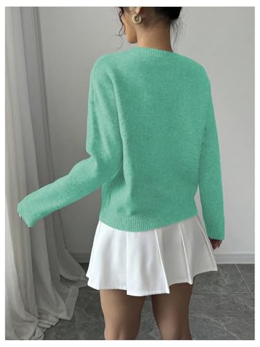 Image of RoseSeek Women's 3D Floral Appliques Crewneck Sweaters Long Sleeve Drop Shoulder Pullovers Elegant Knit Tops