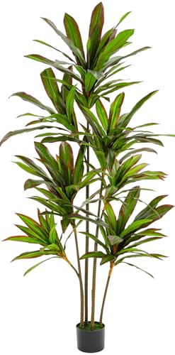 VIAGDO Dracaena Silk Plant Artificial 6ft Faux House Plants with Red Leaf Margin Fake Yucca Palm...