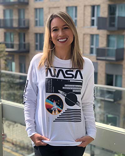 ZXH Women NASA Long Sleeve Shirt NASA Shirt Pullover Graphic Shirt Women Tops, 1-white, X-Large
