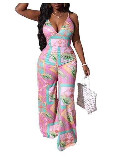 WDIRARA Women's Sexy Wide Leg Night Out Leopard Print Jumpsuits Pink X-Large