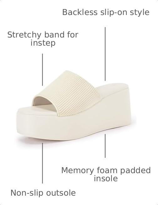 Image of Coutgo Womens Platform Slides Sandals Square Open Toe Slip On Elastic Band Casual Lightweight Wedge Shoes