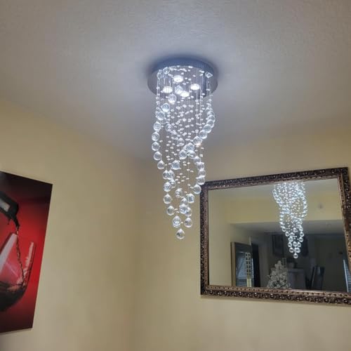 Image of Crystal Chandelier Spiral, Modern Spiral Raindrop Crystal Chandelier 4-Lights Flush Mount Lamp Ceiling Lighting for Dining Room, Bedroom, Living Room, Foyer, Staircase