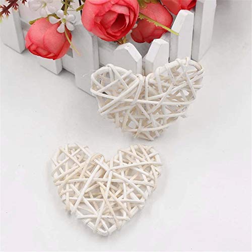 Natural Wicker Rattan Heart Shaped Balls Diy Craft Vase Filler Hanging Balls Ornaments For Wedding Baby Shower Birthday Valentine's Day Party Decorative (2.36 In, 12 Pcs) (White) #TOP2