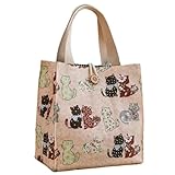 SNDEC Cute Small Canvas Tote Bag for Girls and Women, Mini Aesthetic Grocery Bag, Preppy Reusable Tote for Essentials, Water Bottle, Keys, Bible, Book, Travel, Utility, and Everyday Use (Pink Cat)