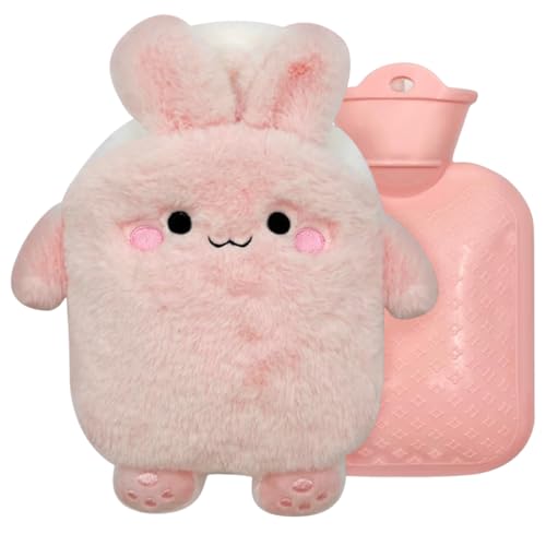 KUWUNG Wärmflasche Kinder, 400ml Süß Wärmflasche Klein mit Bezug, Plüsch Wärmeflasche Karikatur mit Handwärmern, Abnehmbare und Waschbare...